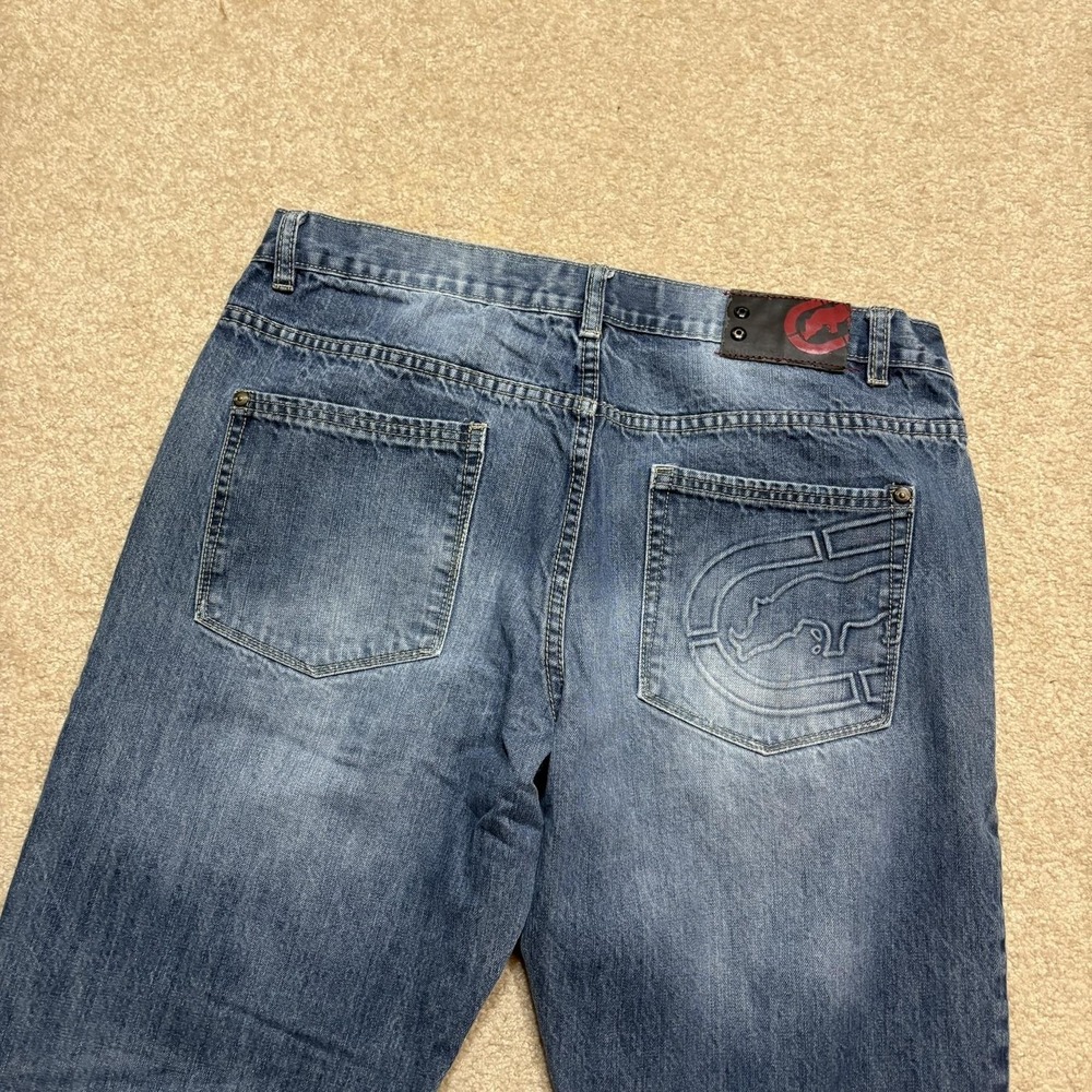 Y2K‎ Ecko Unltd Jeans Mens 34x30.5 Blue Slim Straight Denim Pants Mid Rise Logo